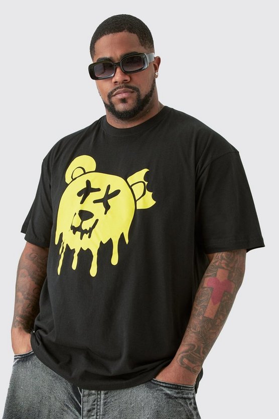 Plus schwarzes T-Shirt mit Evil Teddy Print