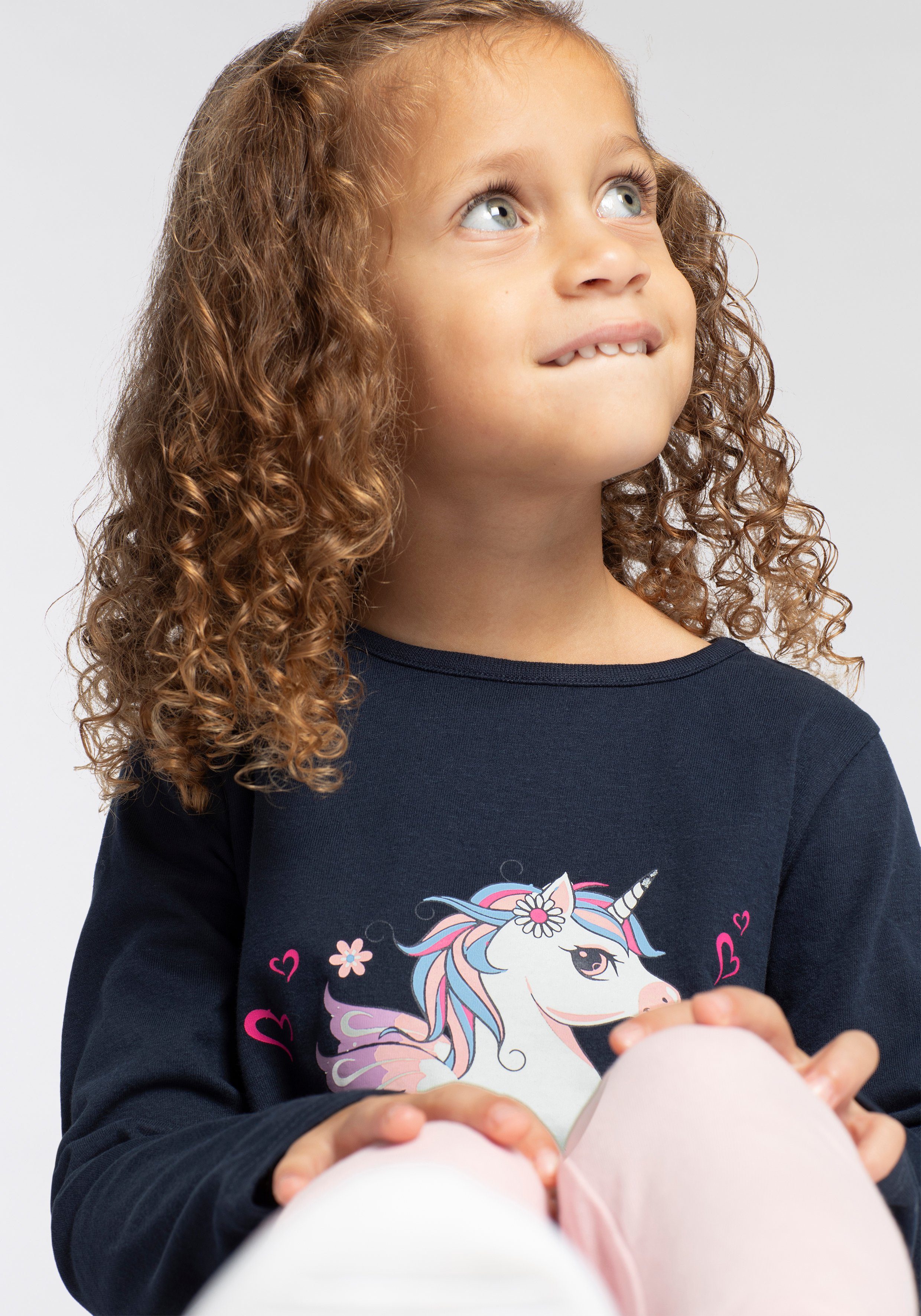 KIDSWORLD Langarmshirt & Leggings EINHORN (Set, 2-tlg) Zipfelshirt + Leggings für kleine Mädchen
