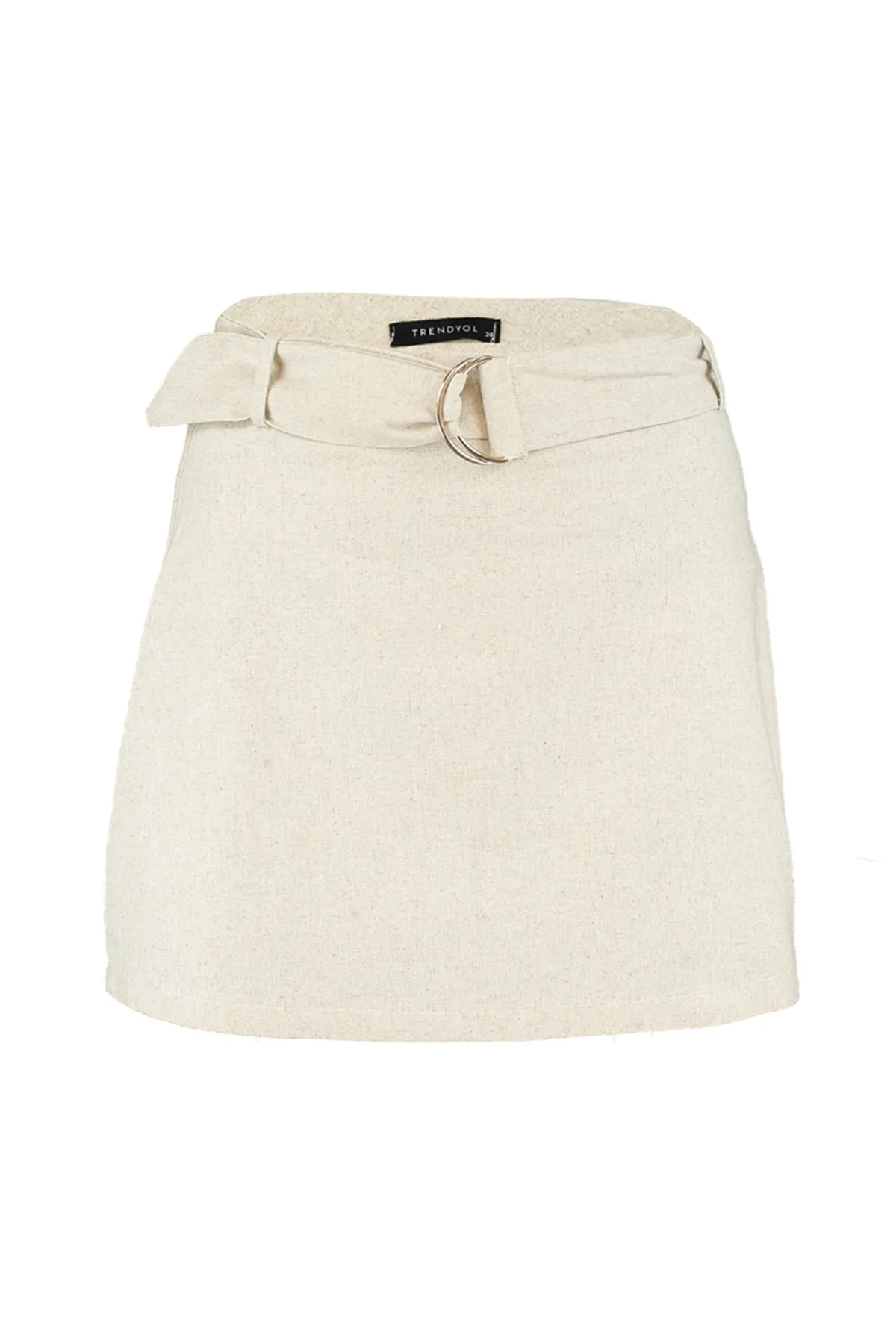 Trendyol Collection  Beiger gewebter Minirock mit Gürtel TBESS21ET0124