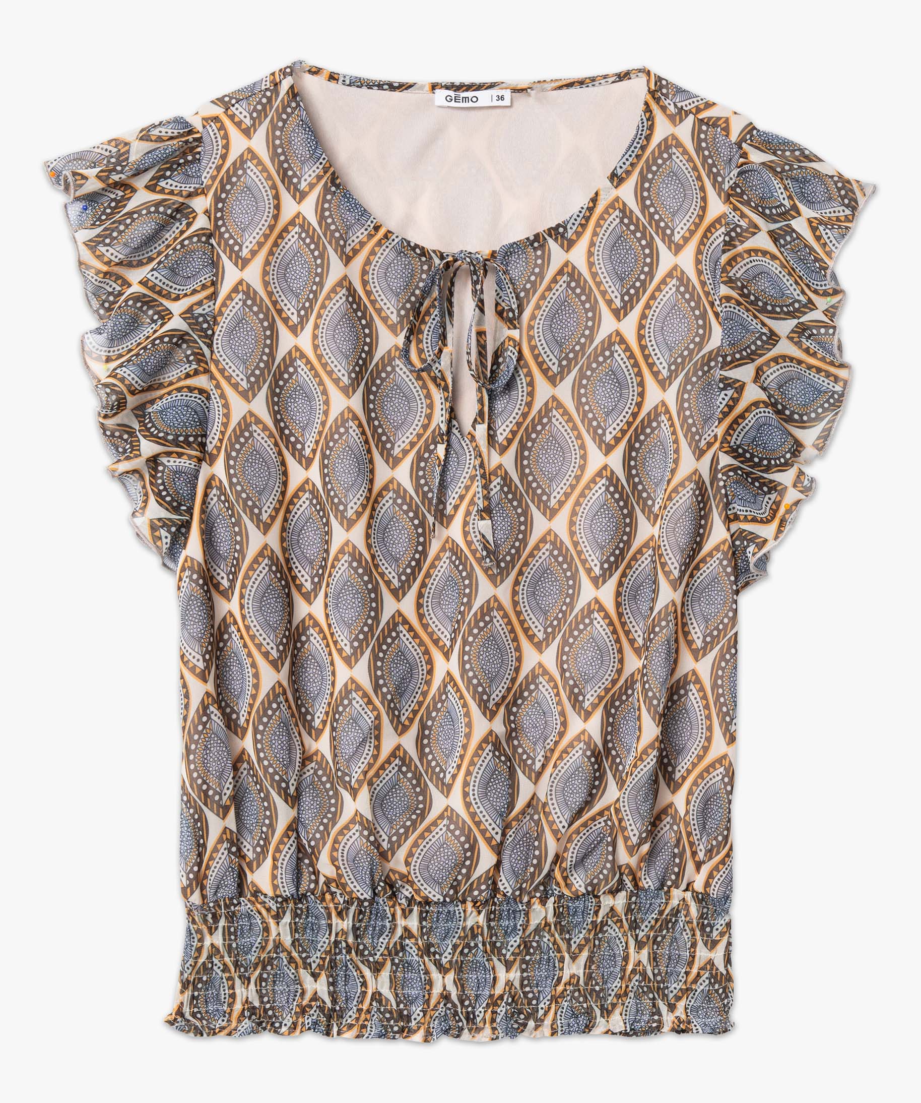 Blouse femme à manches courtes smockée dans le bas imprime | GEMO