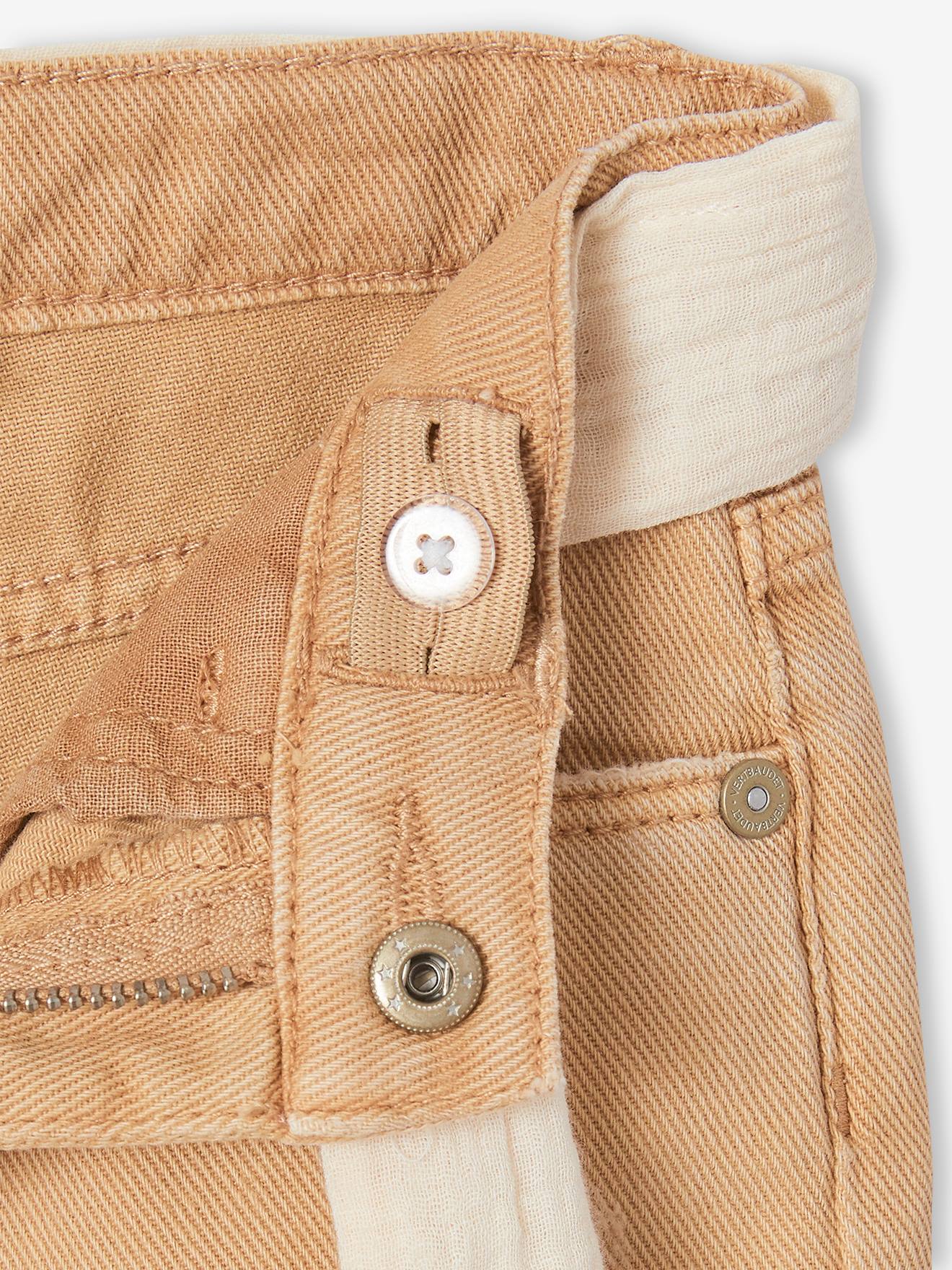Vertbaudet Mädchen Hose mit Stoffgürtel, Mom-Fit Oeko-Tex - pfirsich