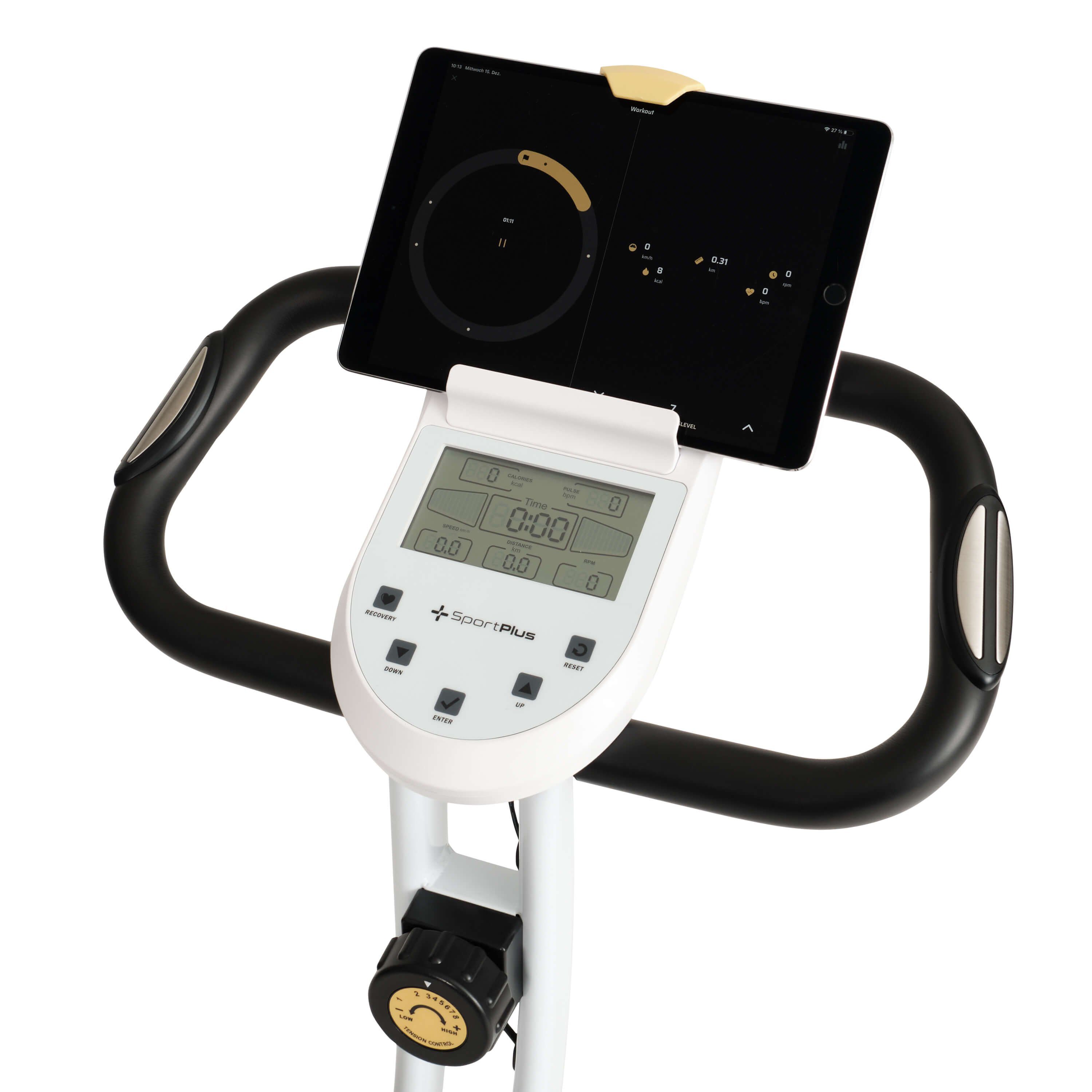 SportPlus Heimtrainer SP-HT-1300-W-iE, Heimtrainer, X-Bike, klappbar für Zuhause, Rückenlehne, 8 Stufen