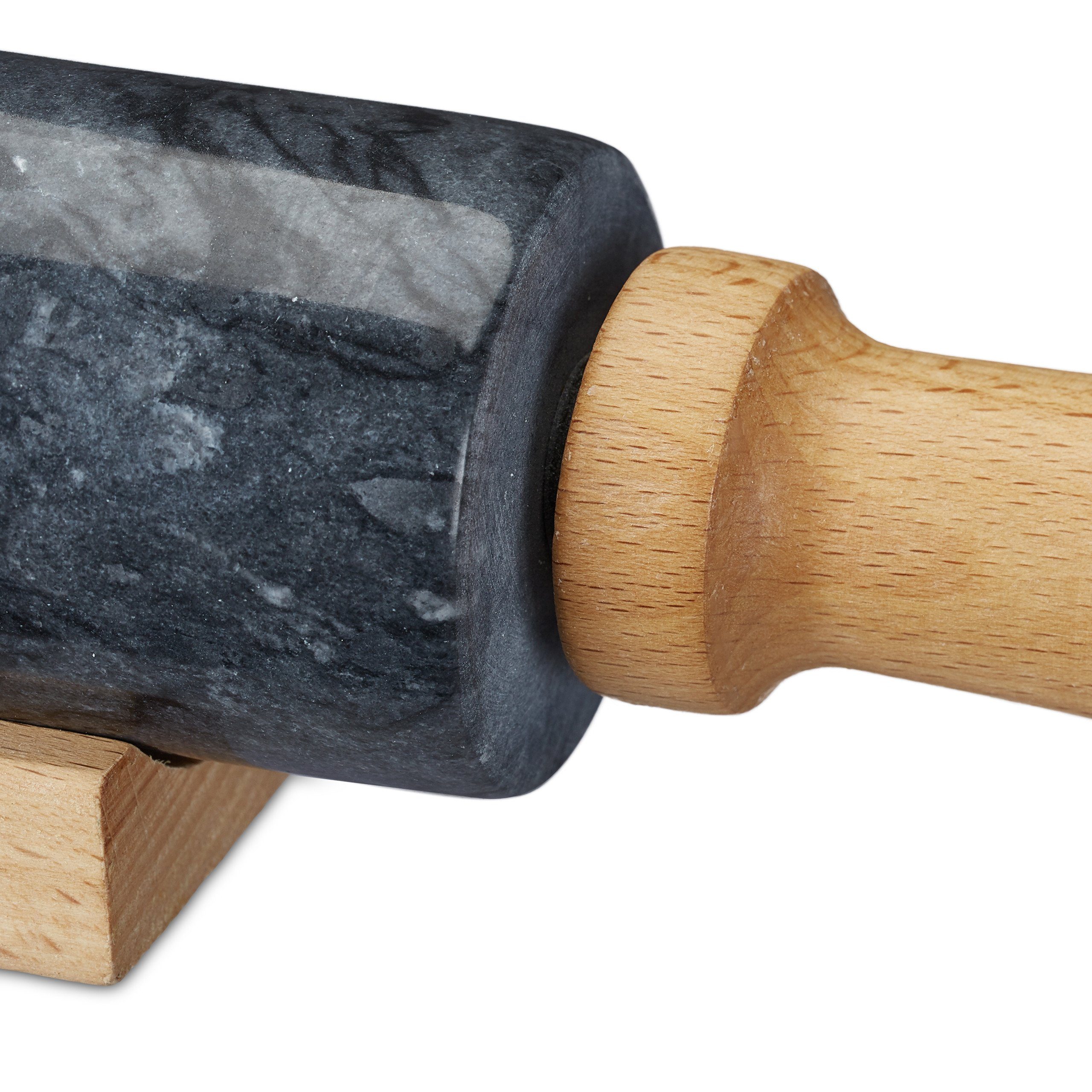 relaxdays Nudelholz Nudelholz Marmor Marmor, Schwarz