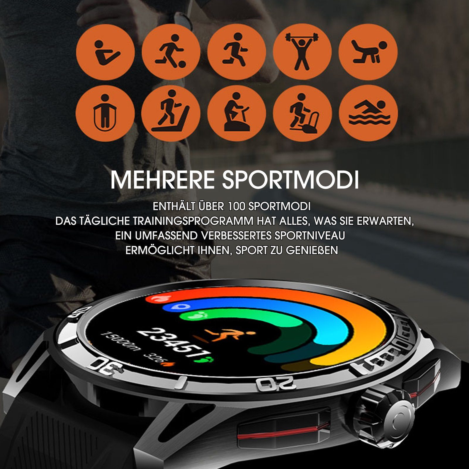 Yuede AMOLED Smartwatch, Fitness Uhr mit Anruffunktion für Damen und Herren Smartwatch (Rundes 1,43-Zoll-UHD-Full-Touch-AMOLED Farbdisplay Zoll) Gesundheits-Smartwatches mit Blutsauerstoff, Blutdruckmessung, Herzfrequenz, Schlafqualität, Schrittzähle