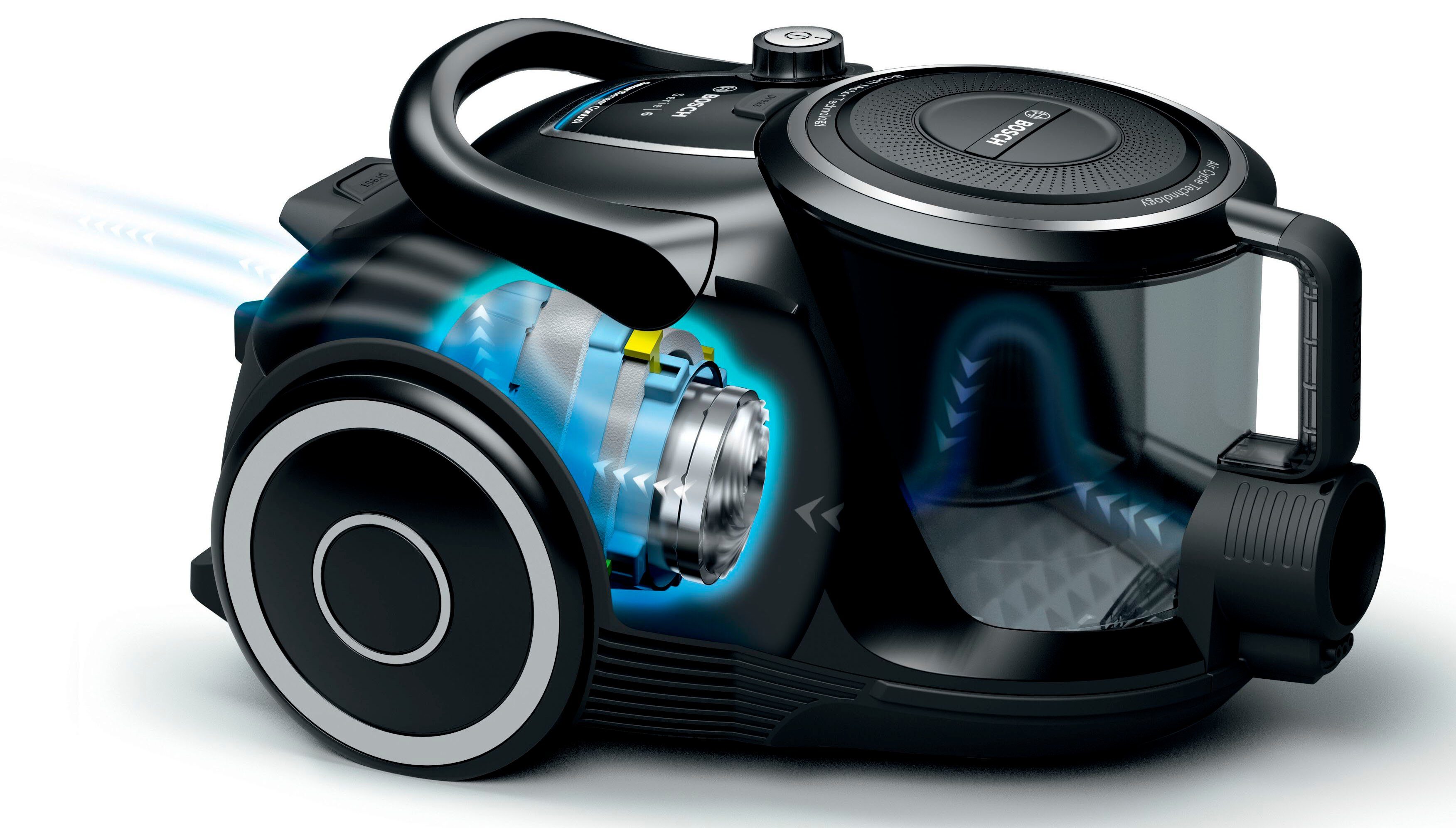 BOSCH Bodenstaubsauger BGC41XSIL, Serie 6, schwarz, 700 W, beutellos, extra leise (68 dB), langes Kabel