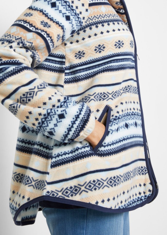 Kapuzen-Fleecejacke mit Norweger-Muster