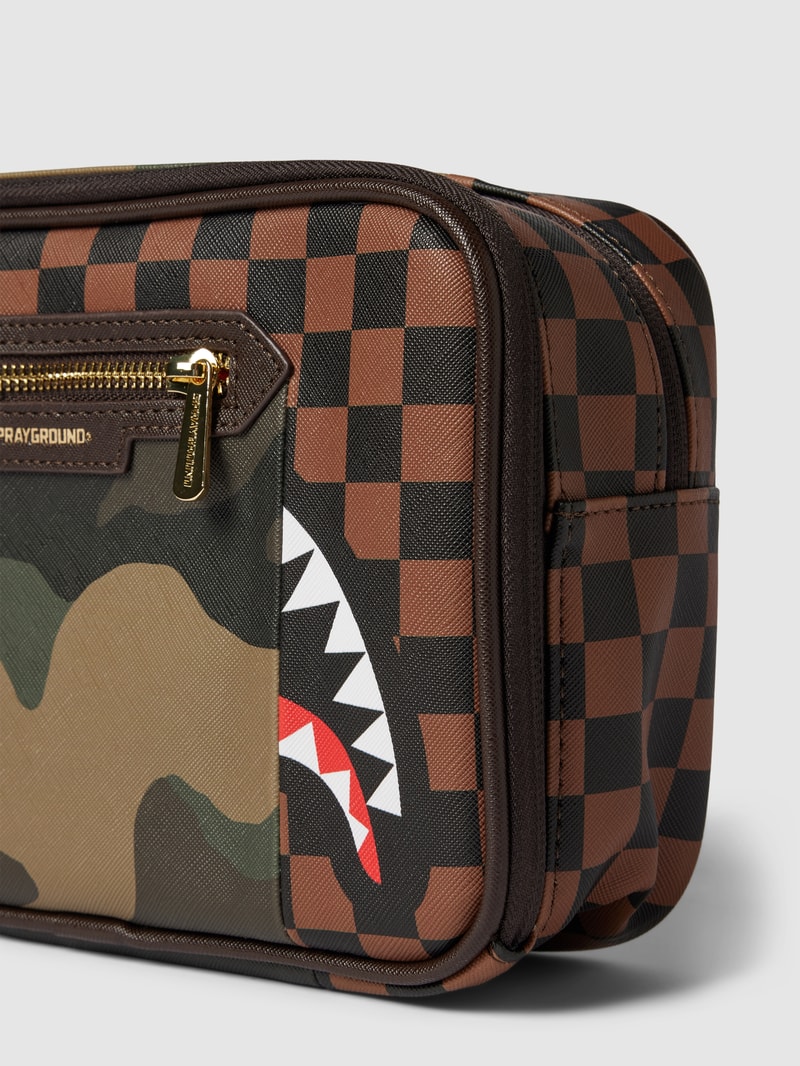Kulturtasche mit Allover-Muster in mittelbraun