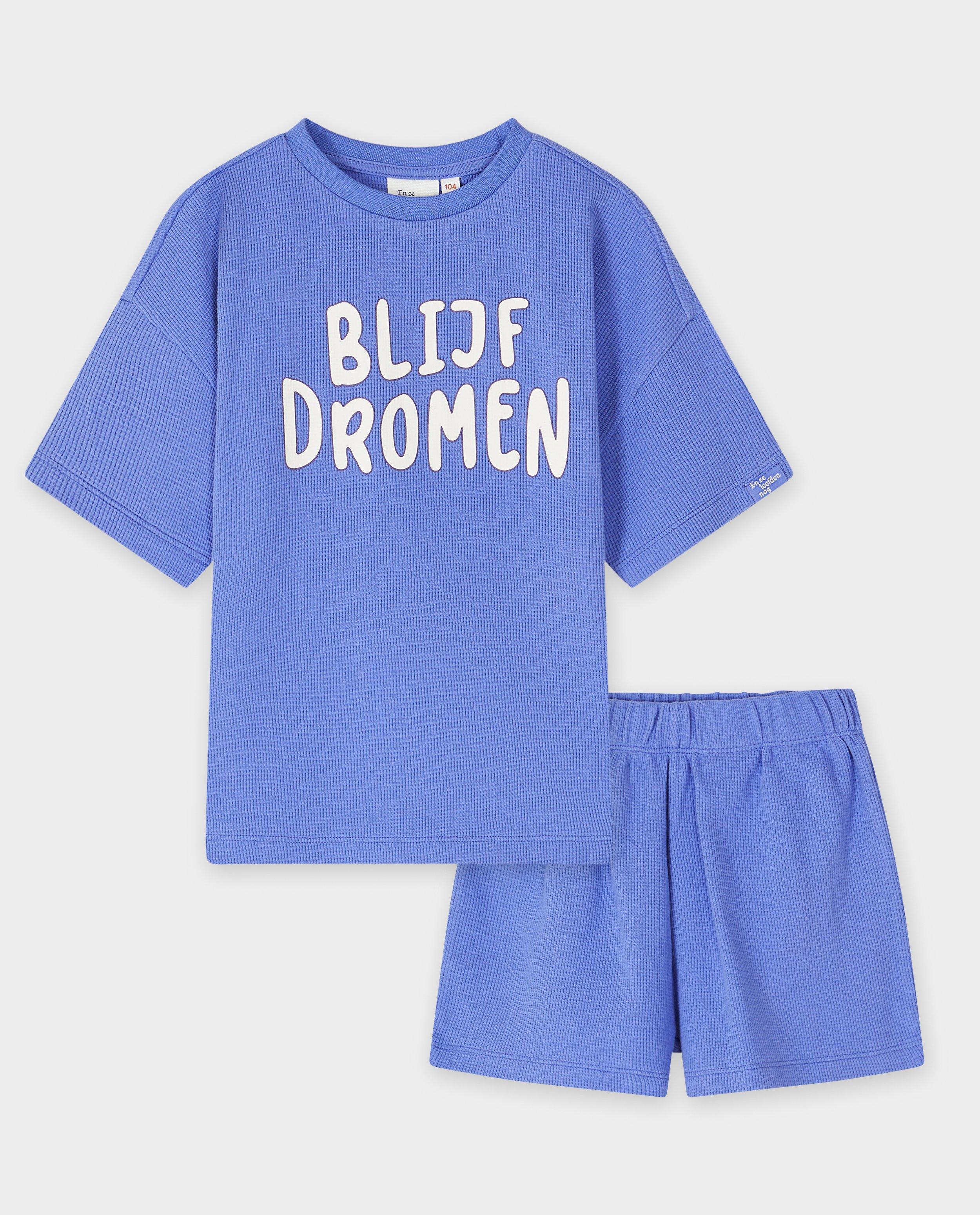 Pijama Elisabeth Lucie Baeten cu inscripția Continuă să visezi, albastru unisex
