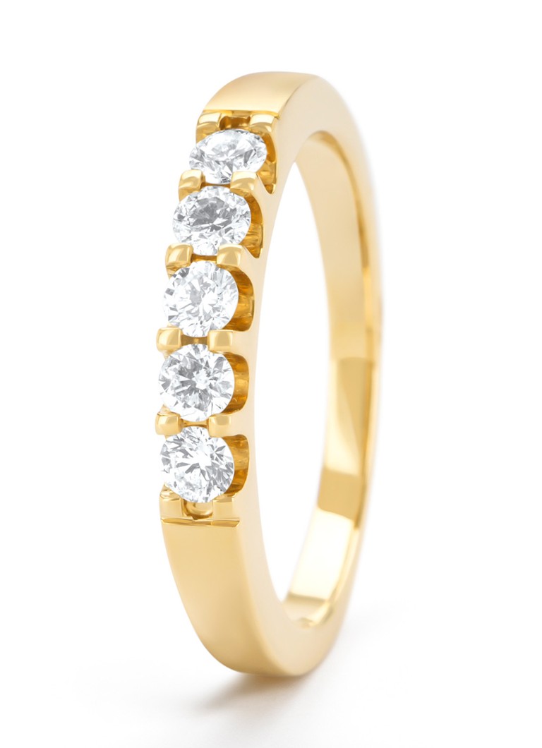 Inel cu vârf de diamant din aur galben, diamant de 0,35 ct, verighetă