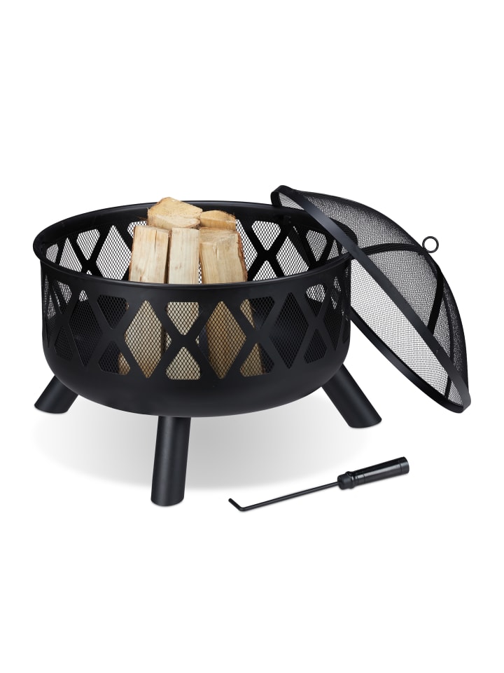 relaxdays Feuerschale mit Funkenschutz in Schwarz - Ø 62 cm günstig kaufen onesize