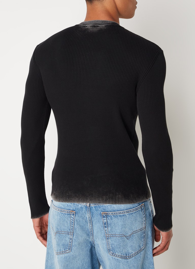 Diesel K-darin ribbed knit pullover with logo and openwork detail