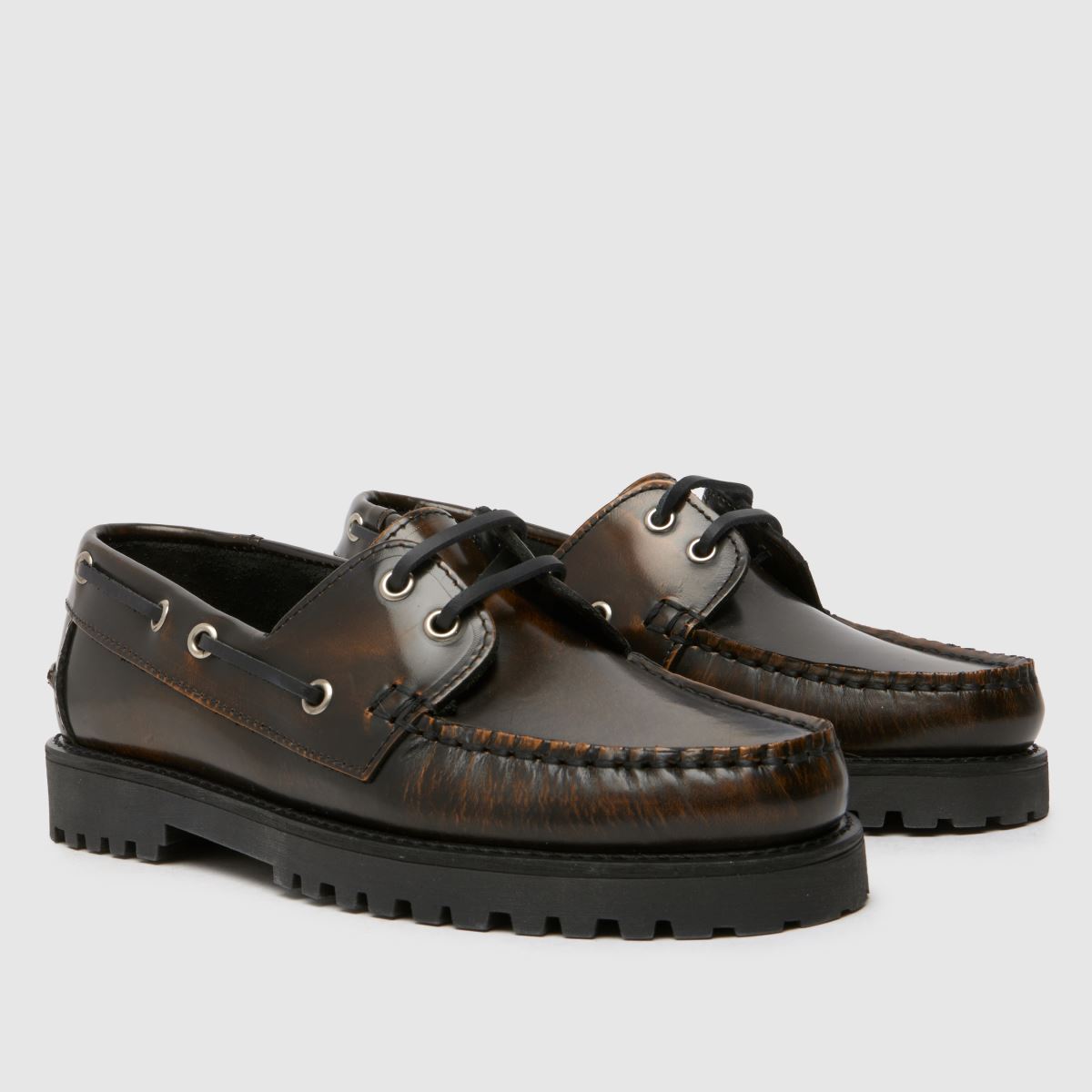 Schuh Laith – Bruna, platta båtskor i läder