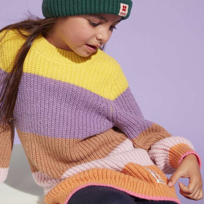 Robe multicolore fille jaune en tricot Catimini