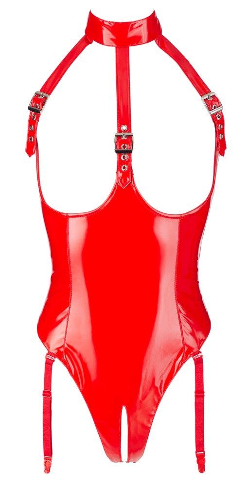 Black Level Body-Ouvert Body aus Lack, Cupless und Schrittoffen, mit Strapsen