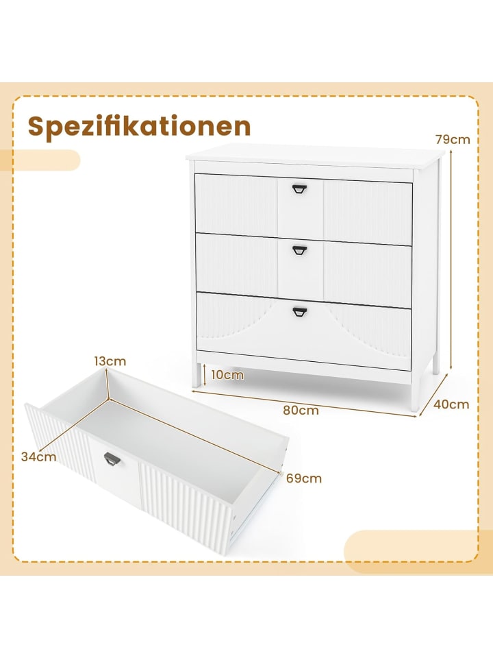 COSTWAY Kommode mit 3 Schubladen in Weiß günstig kaufen onesize