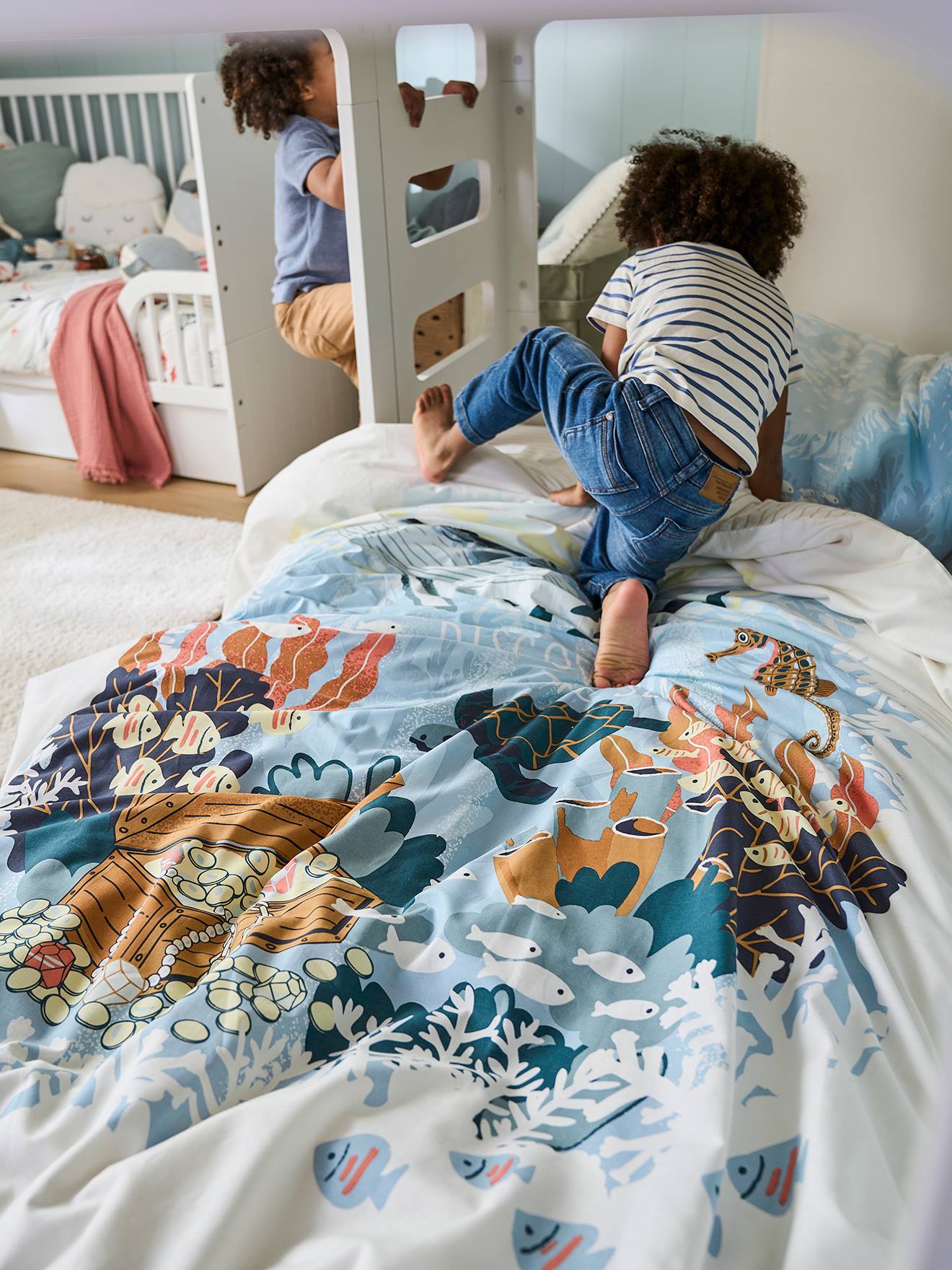 Vertbaudet Kinder Bettwäsche-Set DEEP OCEAN Oeko-Tex - blau/mehrfarbig