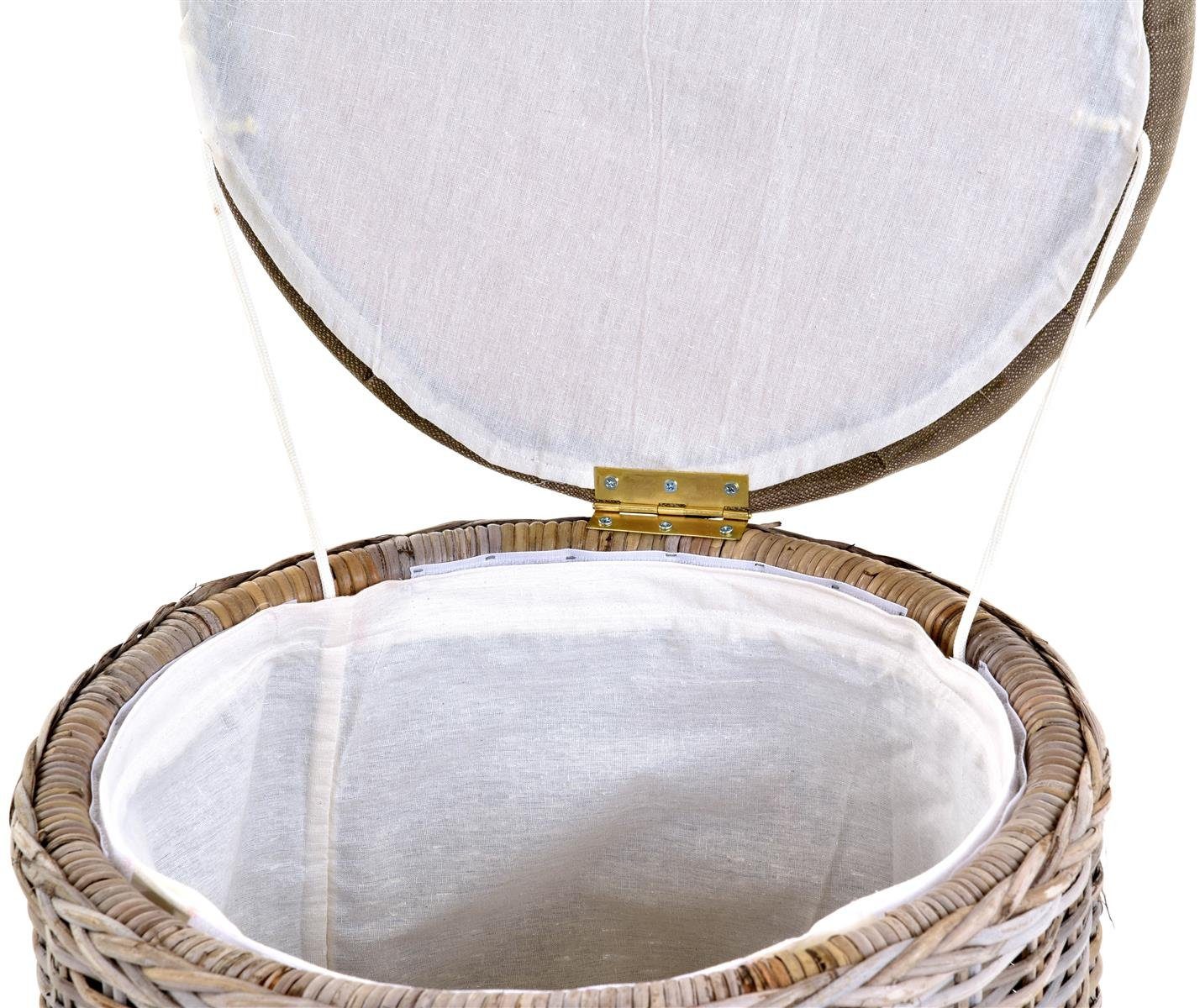 Krines Home Wäschekorb Rattan Sitzhocker mit Stauraum Rund Badhocker Sitz gepolstert Deckel, mit gepolstertem Deckel, mit herausnehmbarem Inlett