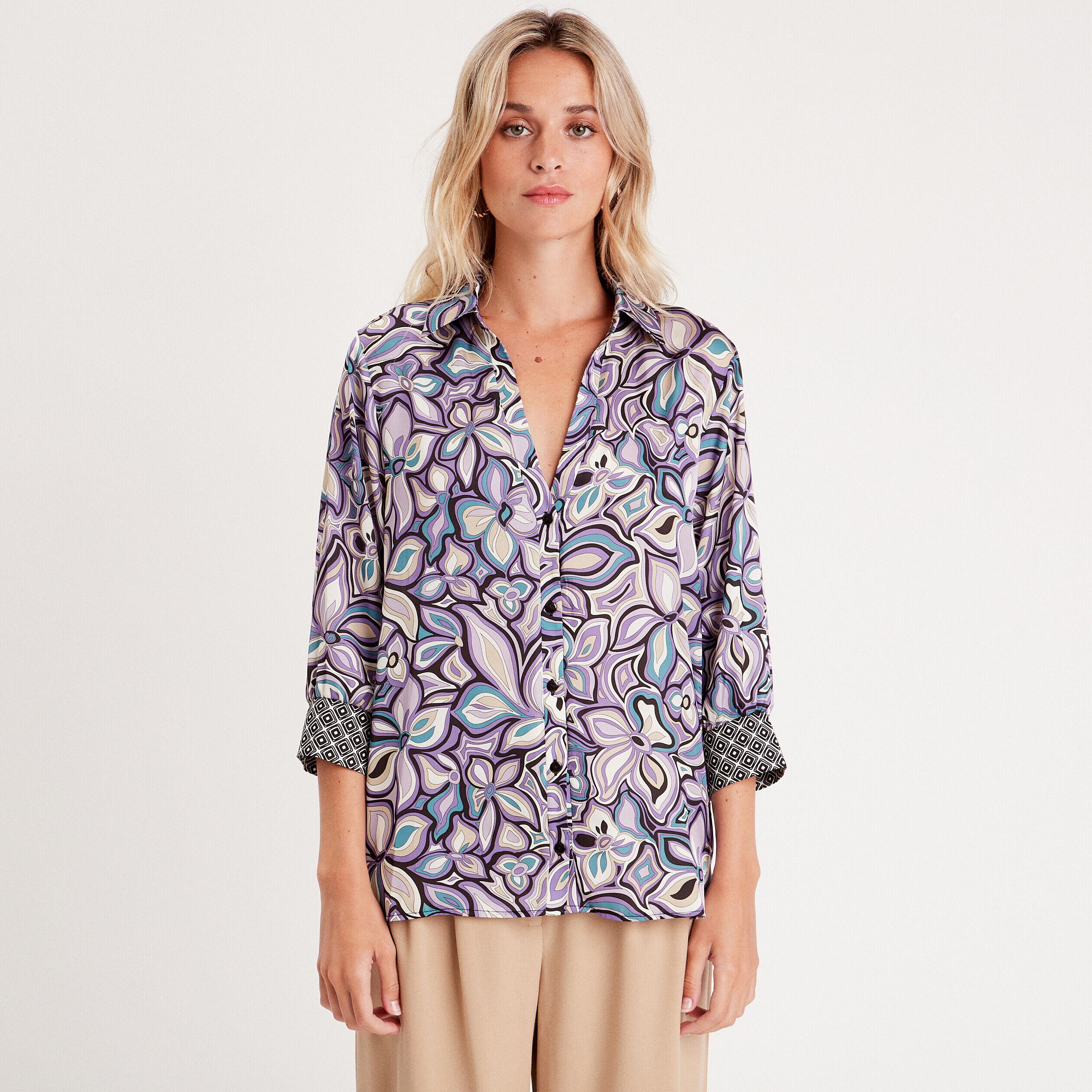 Chemise à manches longues mauve femme | Cache Cache