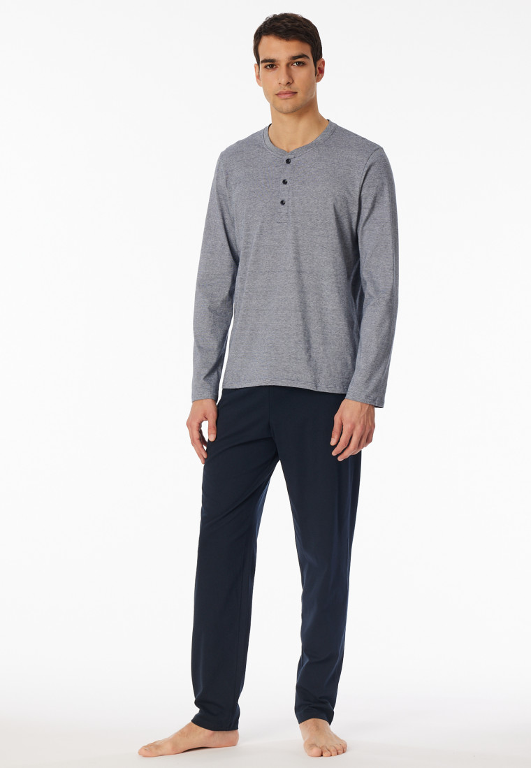 Schlafanzug lang Ringel Knopfleiste nachtblau - Casual Essentials