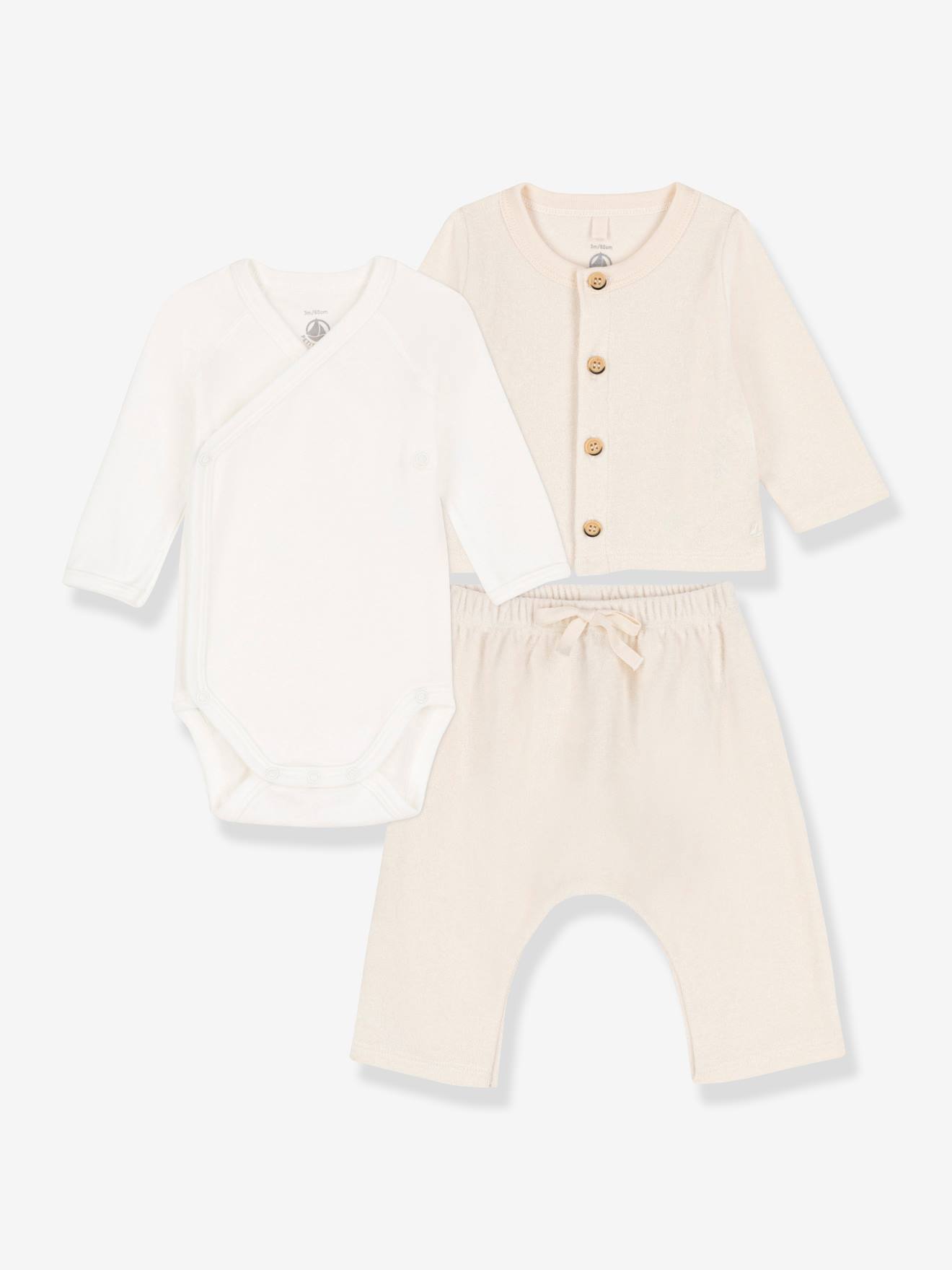 Ensemble naissance 3 pièces PETIT BATEAU beige