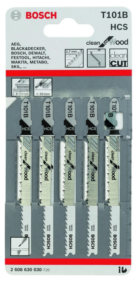 Bosch Blue Accessories 2608630030 T101B Stiksavklinger T-skaft pr. 5 stk. træ