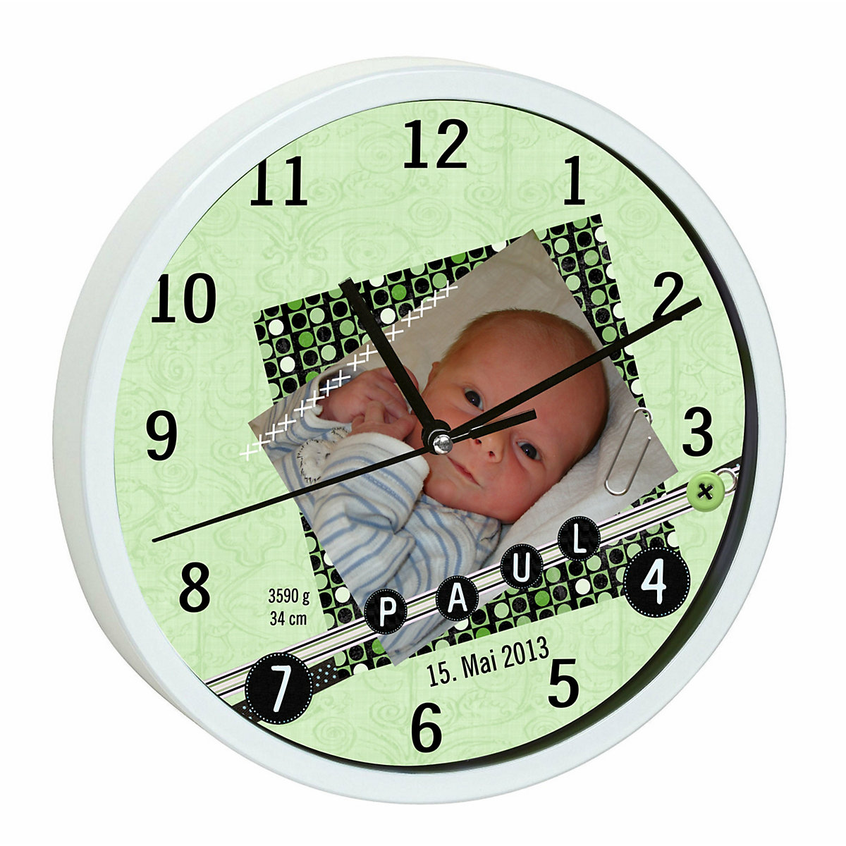 Kinder Wanduhr personalisiert mit Name Scrapbooking grün