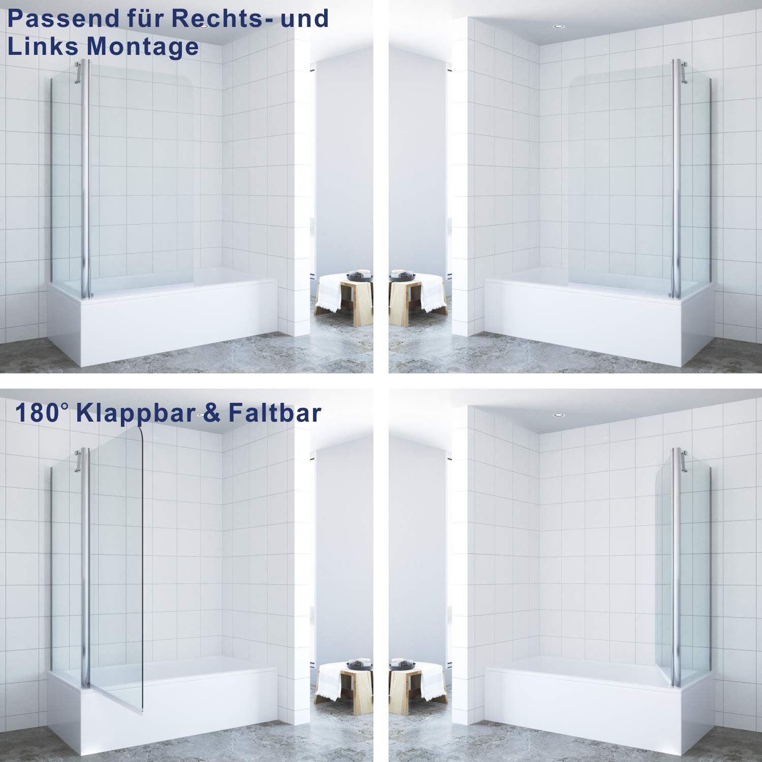 AQUABATOS Badewannenaufsatz Duschabtrennung für Badewanne Badewannenaufsatz Duschwand