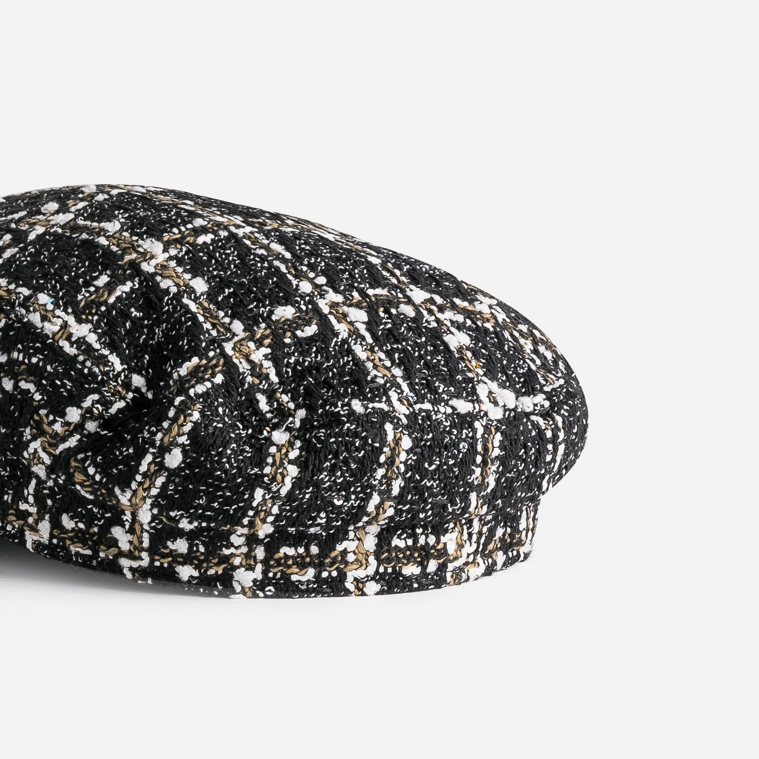Casquette de marin TEXTO noire tweed à carreaux