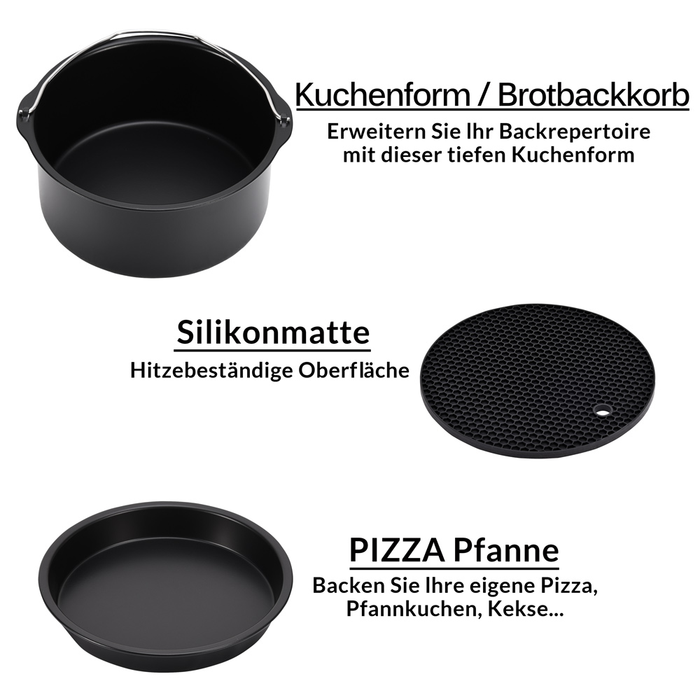 DEUBA Fritteuse Zubehör XL größerere Durchmesser 9 tlg 18,5-20cm schwarz / silber