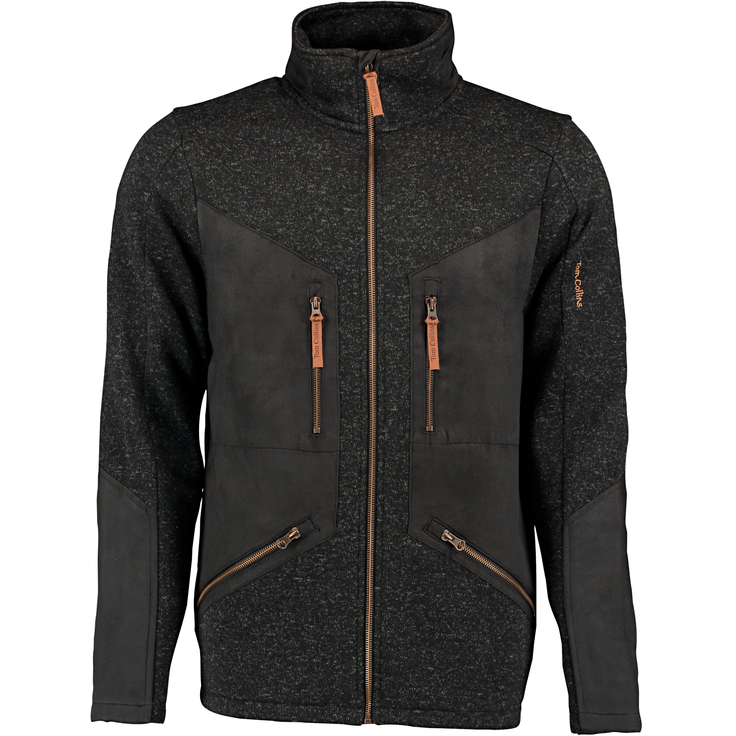 OS Trachten Damen jacke Strick Fleece Leder (anthrazit)