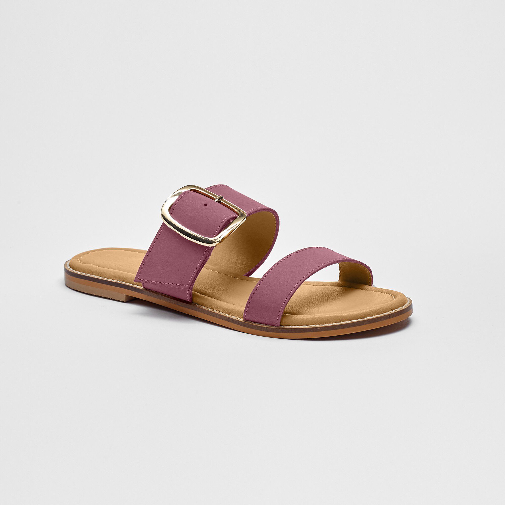 Mules plates éco-conçues en cuir naturel à boucle