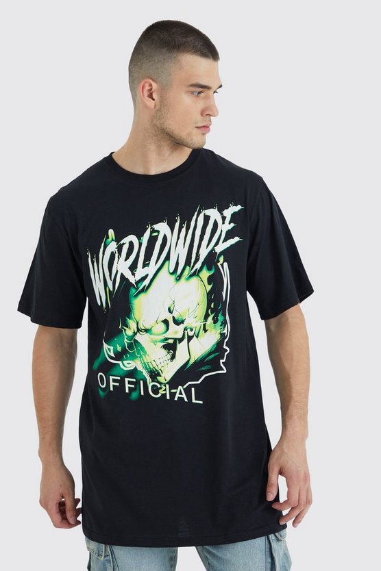 Tall T-Shirt mit Worldwide Totenkopf-Print