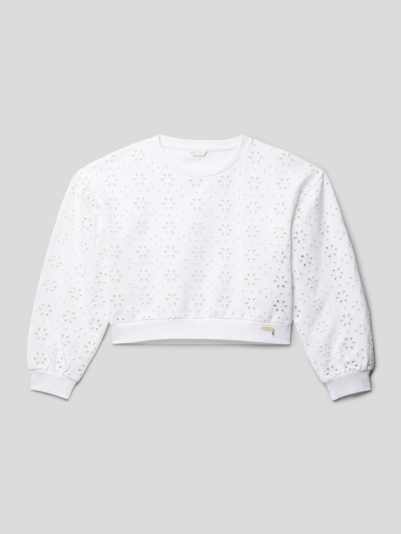 Sweatshirt mit Lochstickerei Modell 'SANGALLO' in weiß