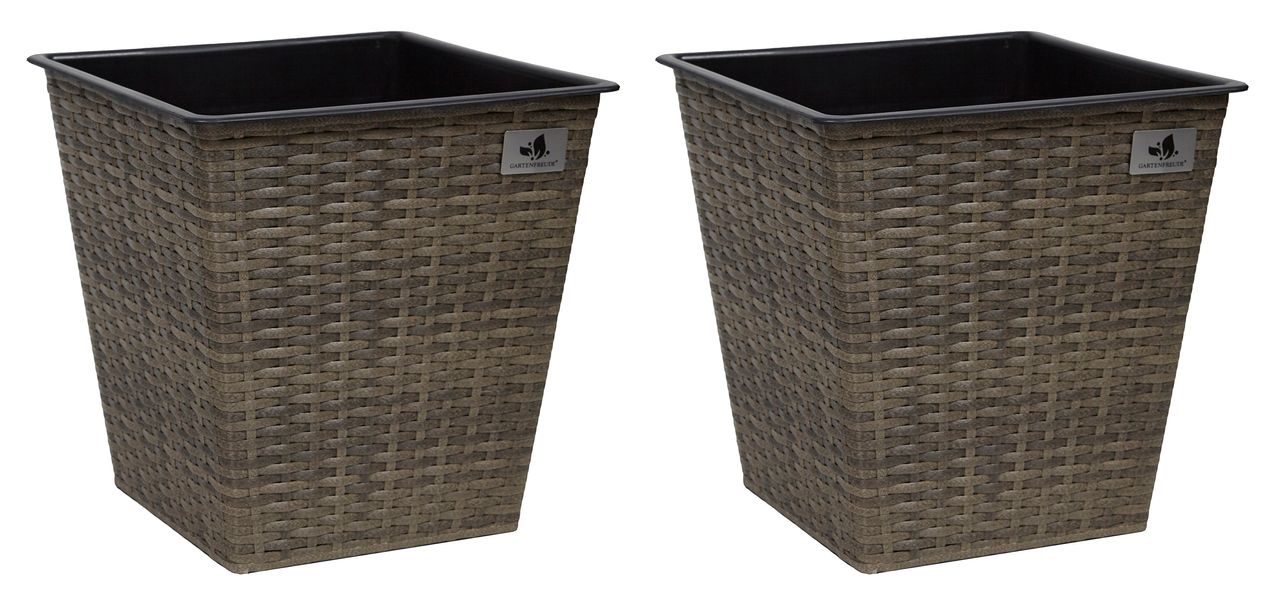 Weles Pflanzkübel aus Polyrattan 2er Set 32 x 32 x 32 cm, cappuccino