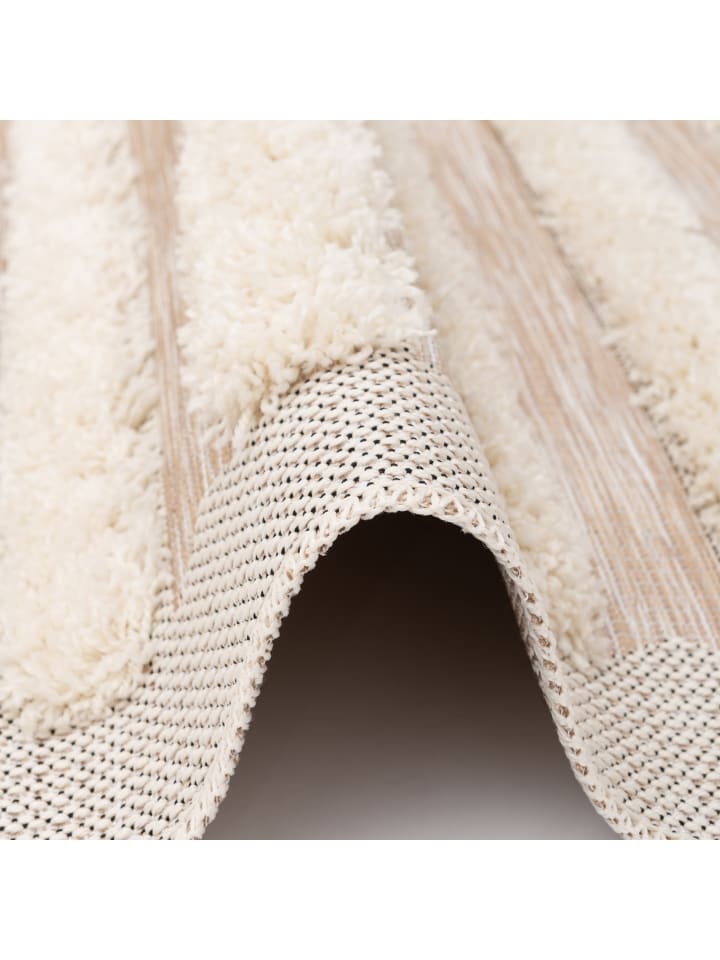Pergamon In & Outdoor Teppich Shaggy Juist Streifen in Creme günstig kaufen
