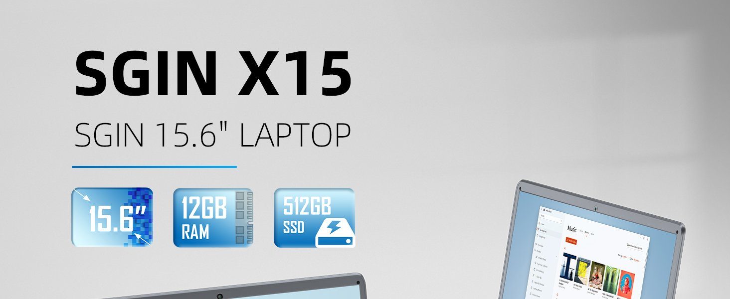 SGIN Notebook (Intel Celeron N5095, UHD Grafik, 512 GB SSD, Full HD Display 12GB Ram vielseitige Anschlüsse, leicht und tragbar)