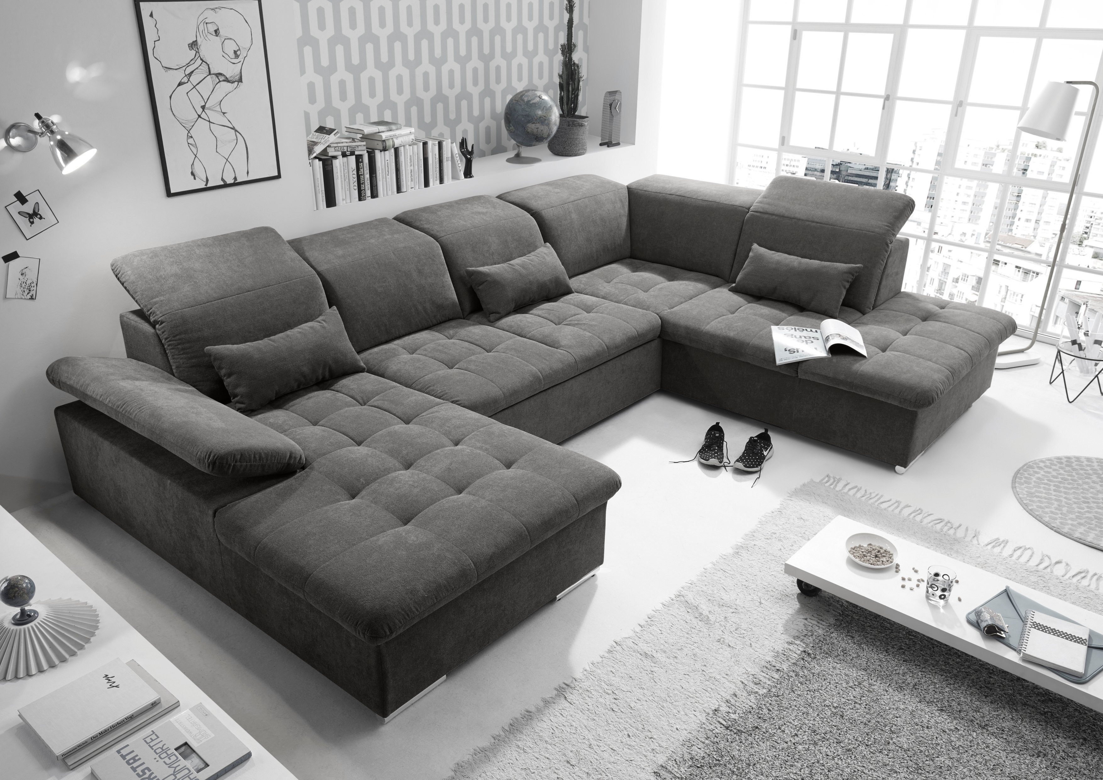 ED EXCITING DESIGN Wohnlandschaft Wayne, mit Bettfunktion, Bettkasten, Nierenkissen, frei im Raum stellbar etc.