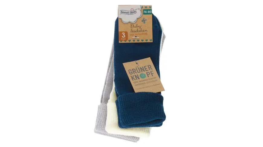 Beauty Baby Umschlagssocke Boy 74-80 grau, weiß, blau