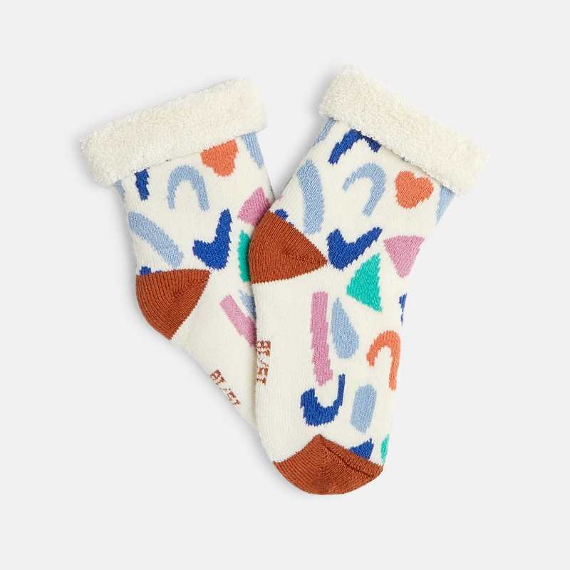 Chaussettes bébé garçon fourrées sherpa motif terrazzo blanches Catimini