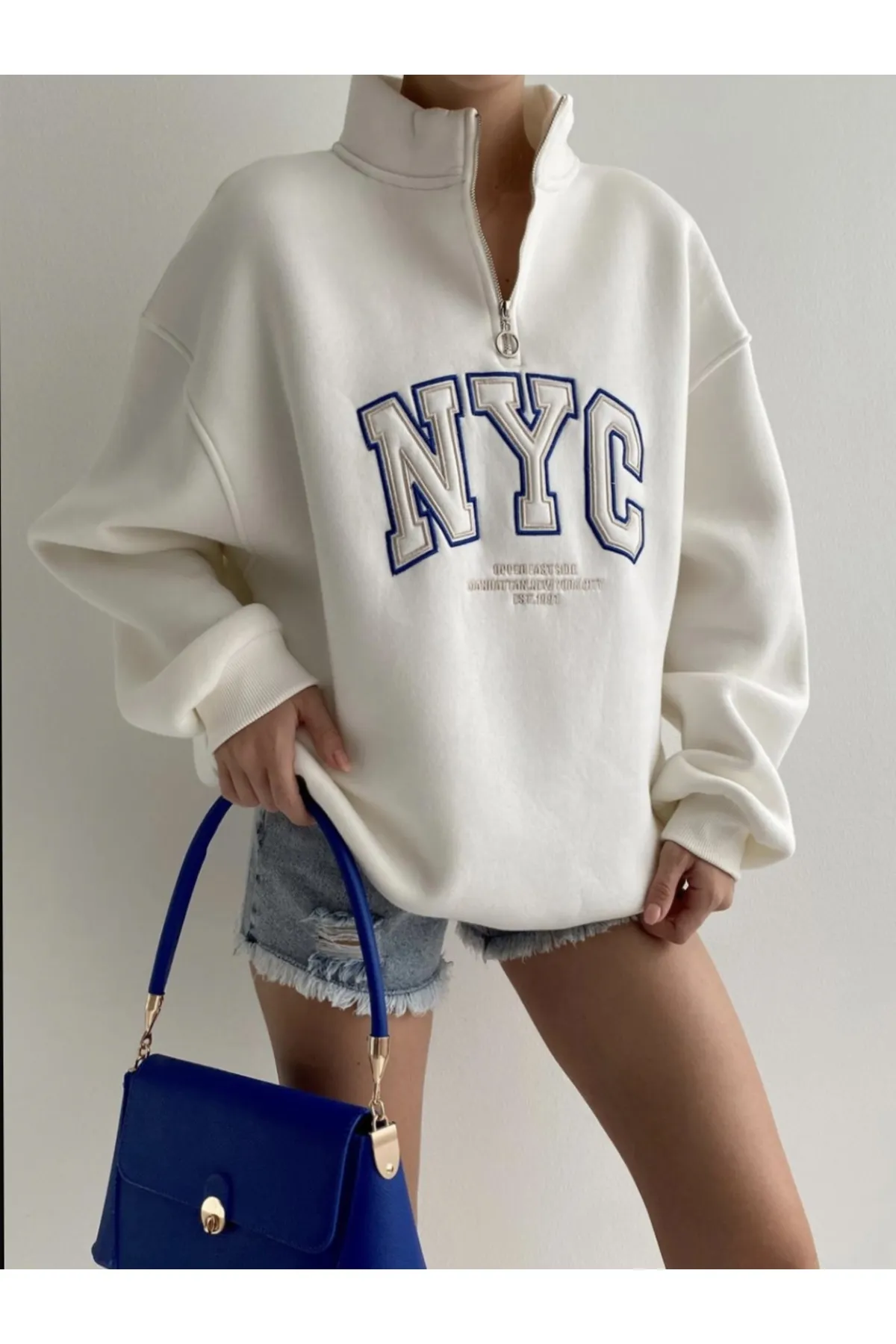 IŞILDA FASHION  NYC BESTICKTES REISSVERSCHLUSS-SWEATSHIRT