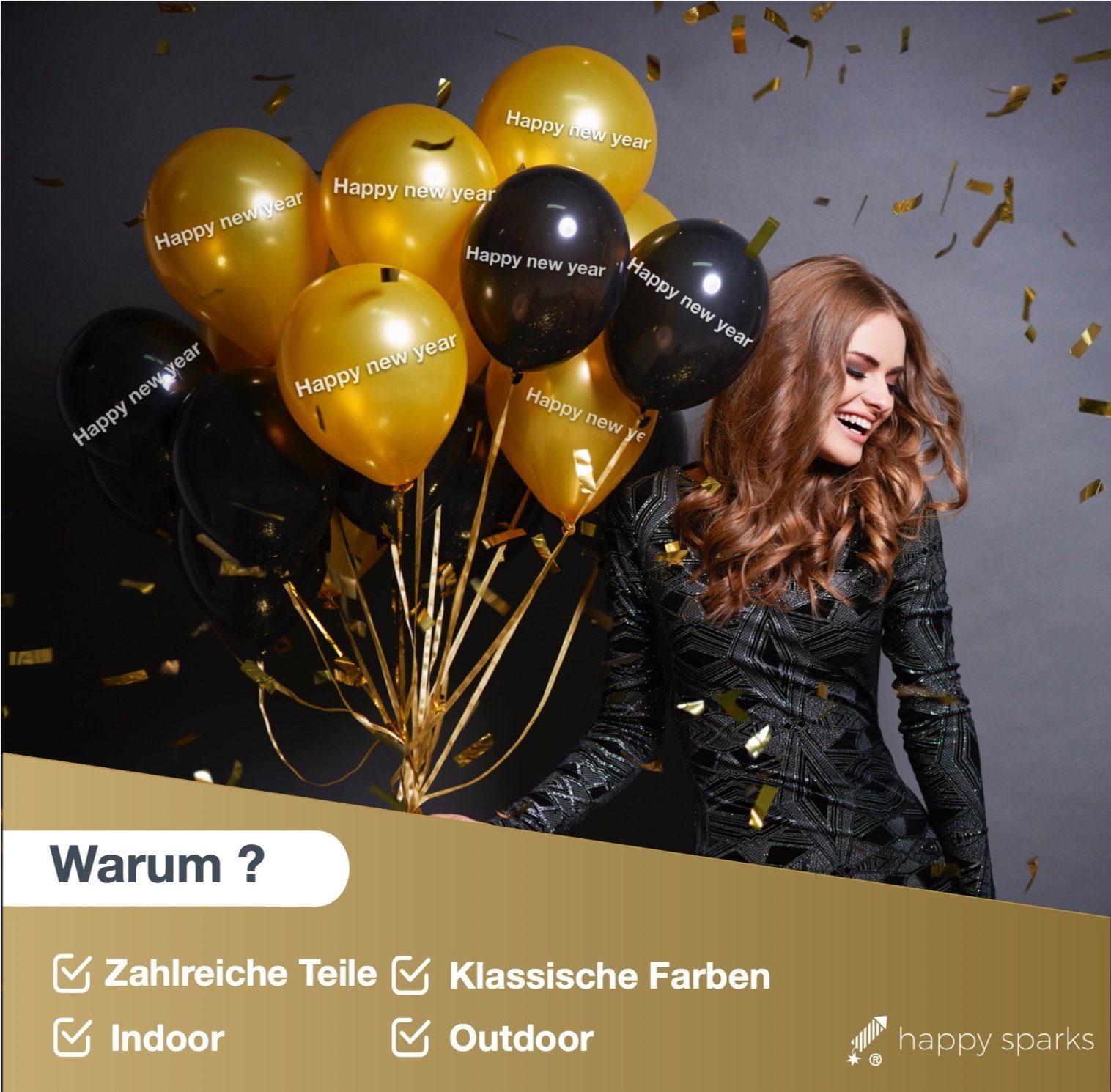 happy sparks® Hängedekoration XXL Silvester Deko 2024 Set - Happy New Year - Neujahrsdeko (1 St)