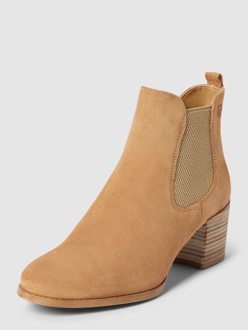 Chelsea Boots mit Blockabsatz in camel