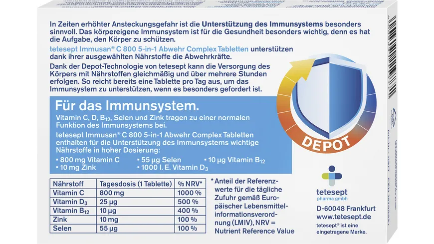 tetesept Immusan C 800 5-in-1 Abwehr Complex Tabletten 30 Stück