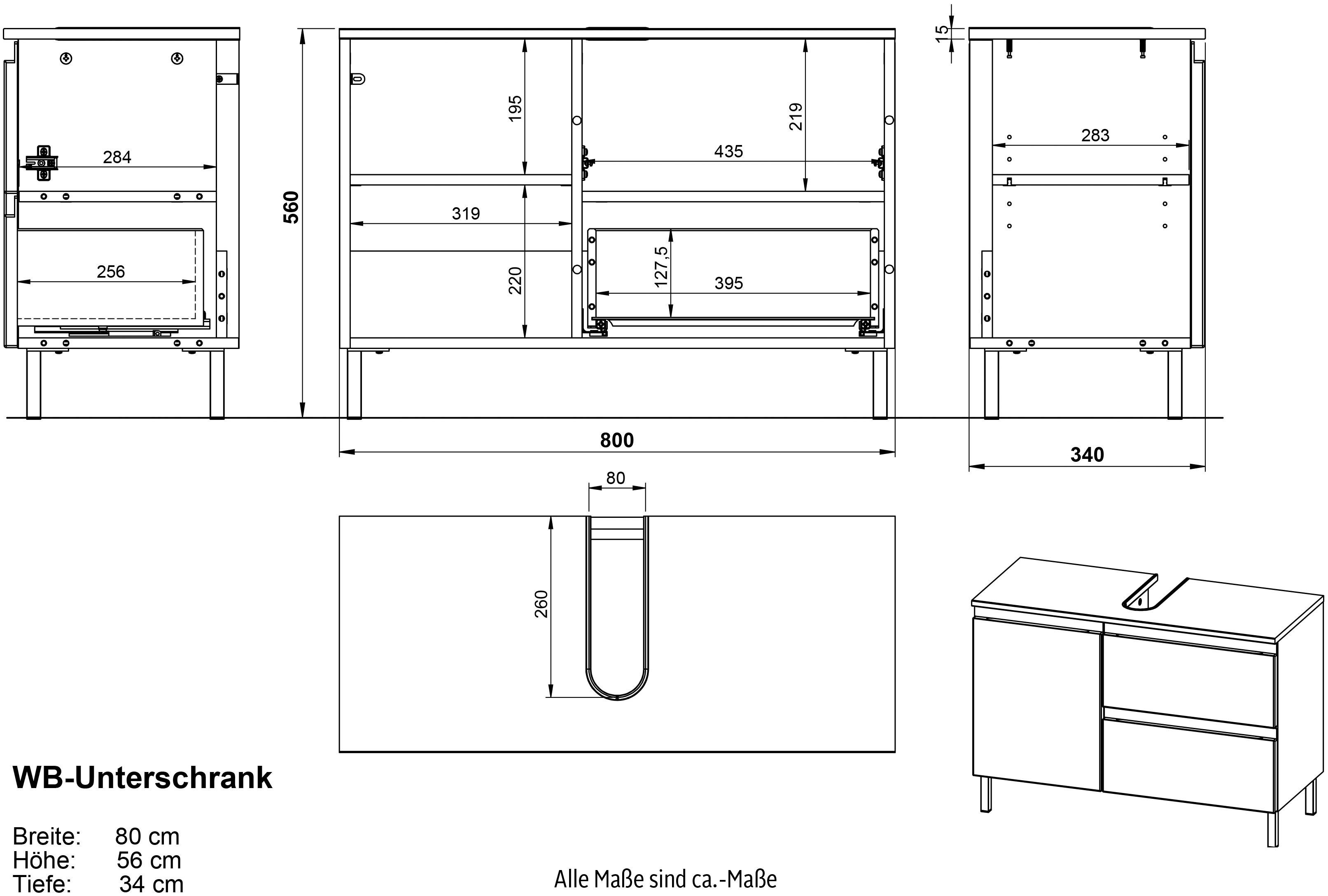 GERMANIA Badmöbel-Set Torrance, (2-St), Waschbecken-Unterschrank und Spiegelschrank mit Beleuchtung
