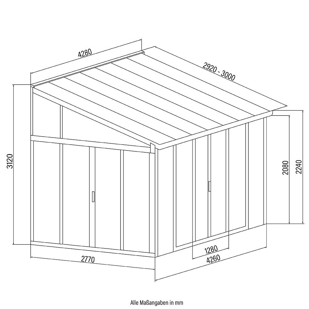 HOME DELUXE Wintergarten AMARIS, BxT: 428x300 cm, Bedachung Hohlkammerstegplatten, (Komplettset abschließbar & kratzfeste Pulverbeschichtung), Wintergarten aus Aluminium, Alu Terrassendach, Terrassenüberdachung