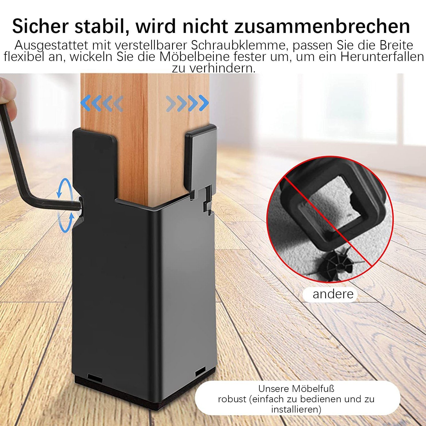 TOPMELON Möbelfuß 4er Tischbeine Für Fußbreite 2.2-4.2cm Sofa Bett Schränke