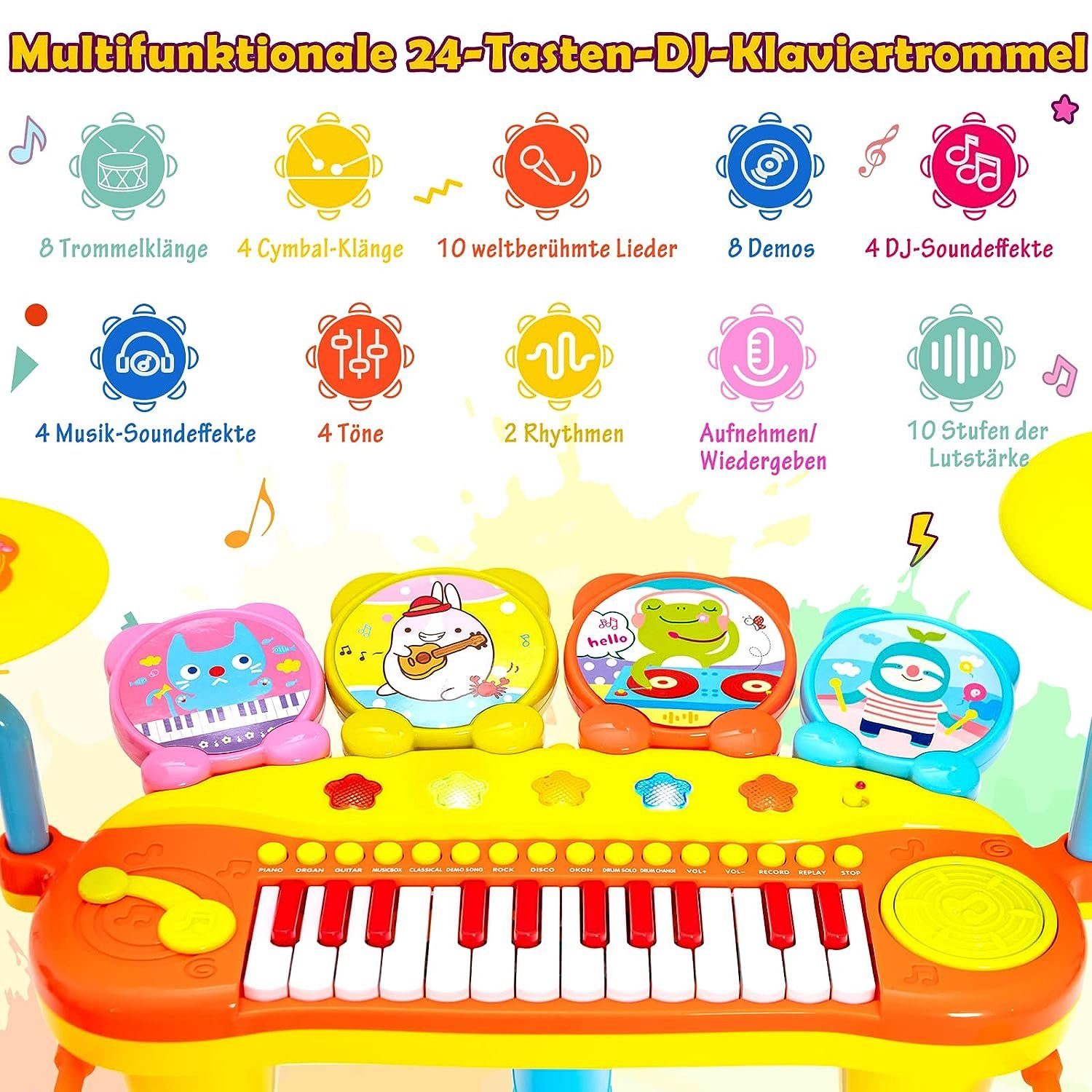 KOMFOTTEU Keyboard Kinder, mit Lichtern & Soundeffekten