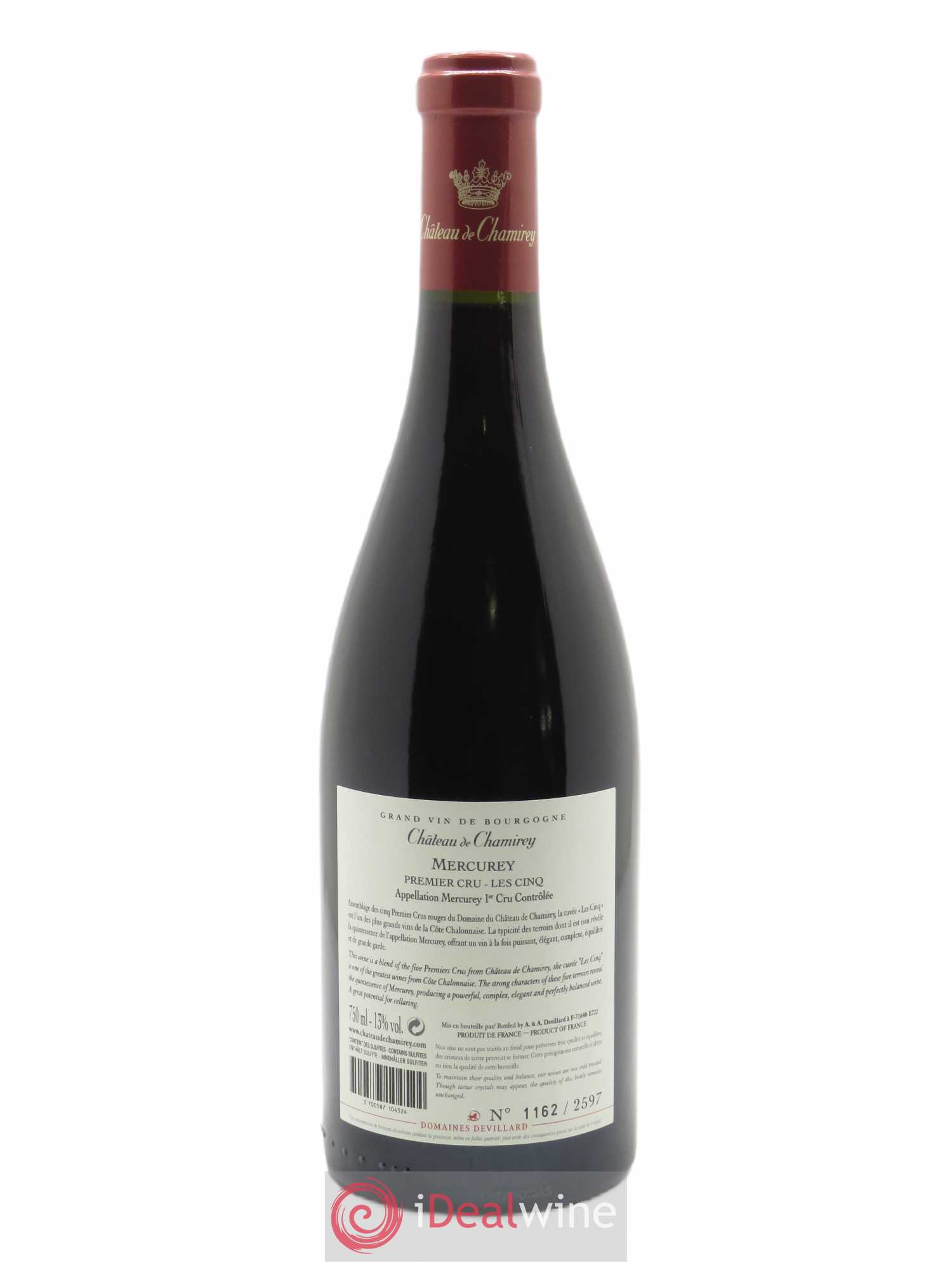 Mercurey 1er Cru Les Cinq Château de Chamirey  2016 - Lot de 1 Bouteille