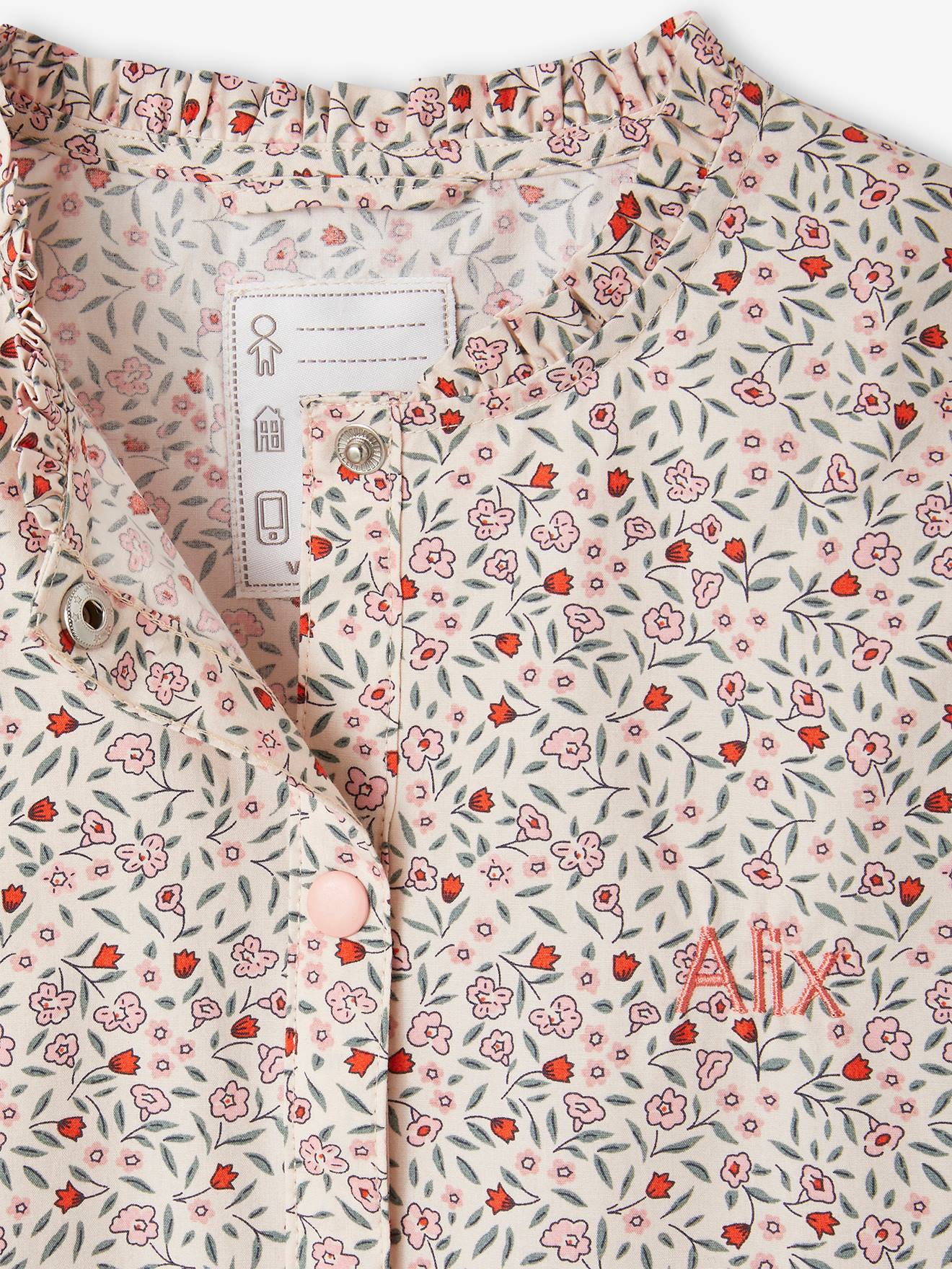 Tablier à fleurs personnalisable fille manches volantées rose