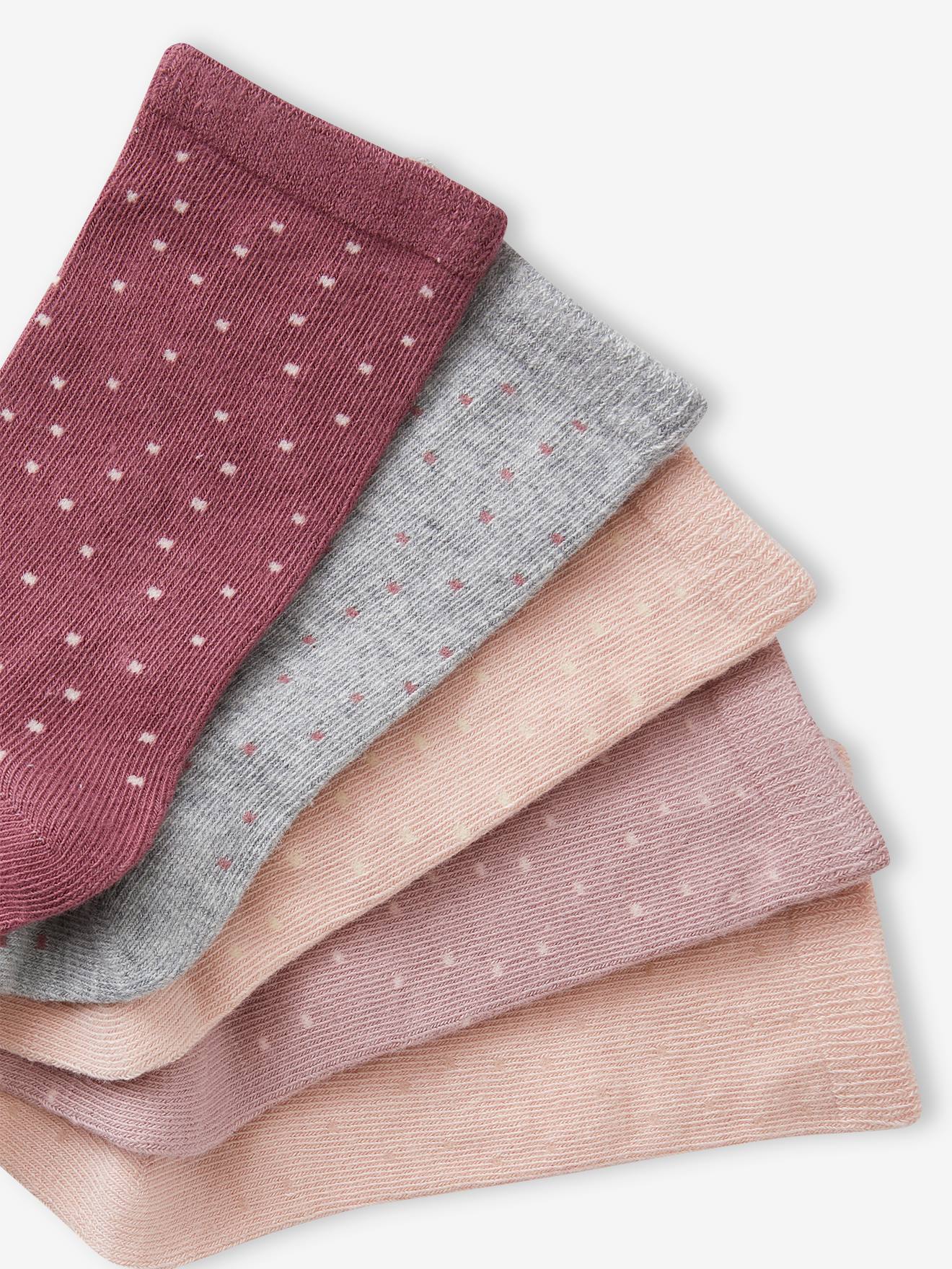 Lot de 5 paires de chaussettes à pois fille vieux rose